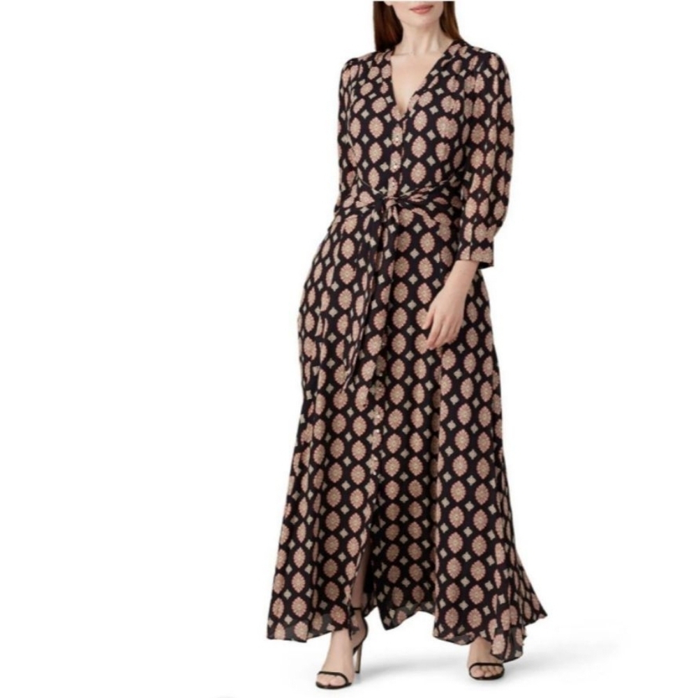 NICHOLAS Noura Dress In Casablanca Tile Print Shirt Maxi Dress Size 0 NWT